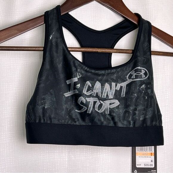 NWT Under Armour Sports Bra Womens Size Small HeatGear Alter Ego Mid Support Blk - Picture 1 of 10